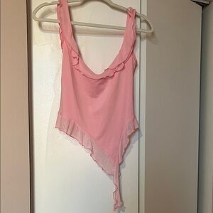 Pink Ruffled Asymmetrical Tank Top